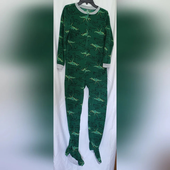 Carter's Boys Green Dinosaur 1-Piece Full Zip Fleece Footed‎ Pajamas Size 12/12A - Picture 1 of 6